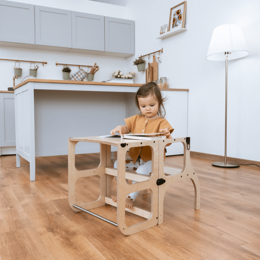 STEP'n'SIT® Convertible 2-in-1 Helper Tower/Table - Natural wood