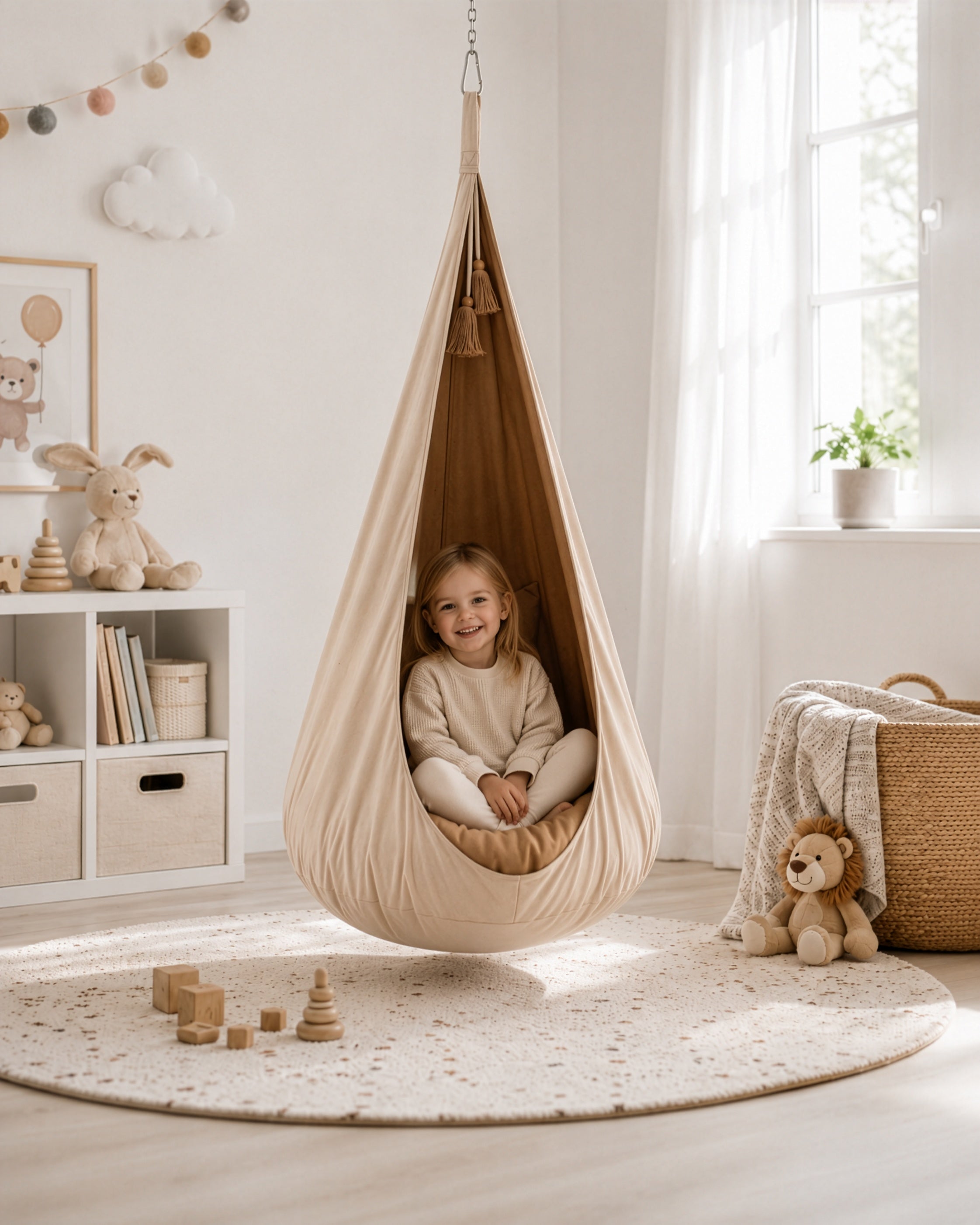 Grote Hangmat Cocon "Karamel Marshmallow" - Crème & Karamel Nestje voor Baby & Peuter