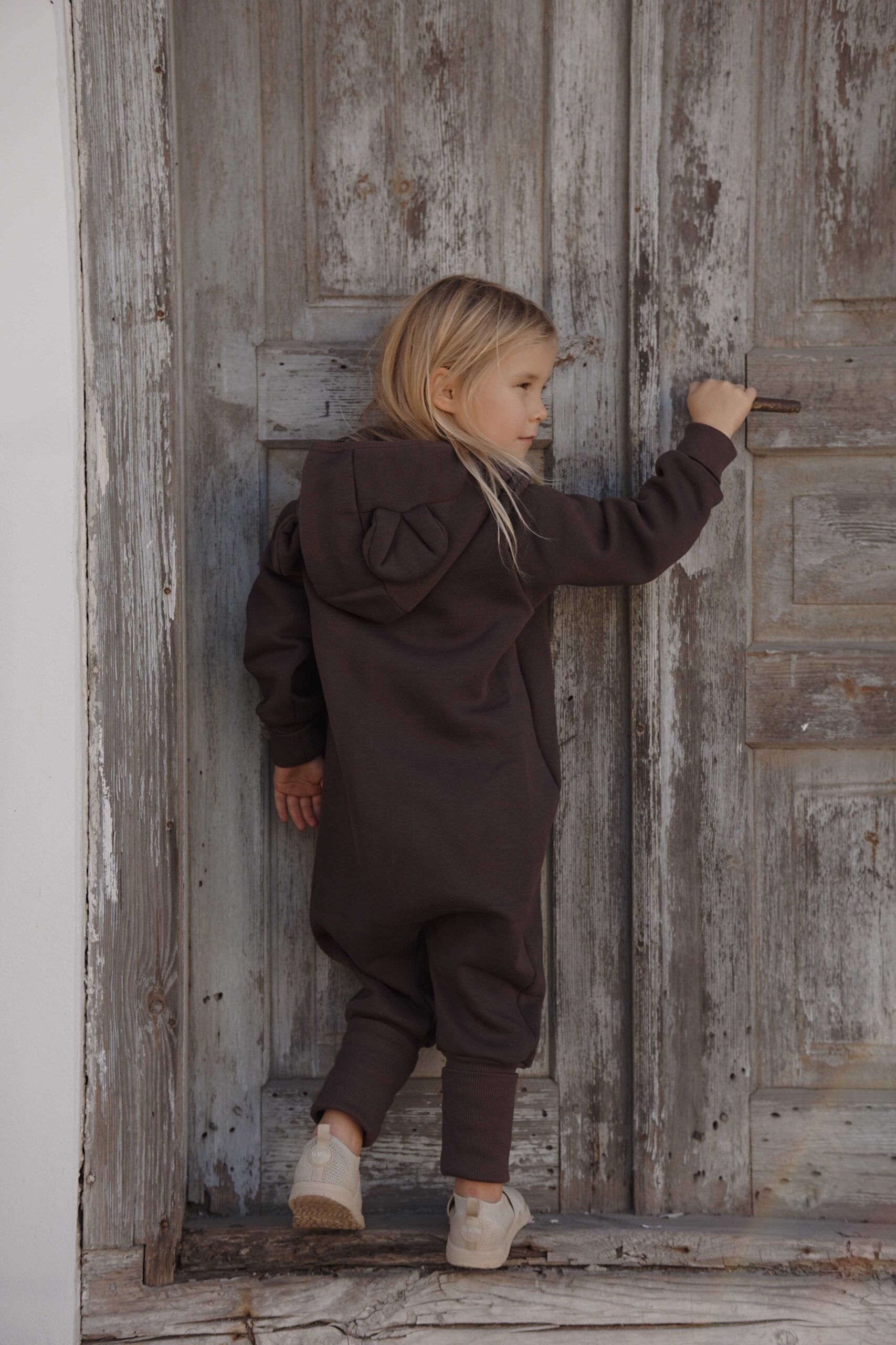 Eared Jumpsuit for Babies and Kids - Chocolate