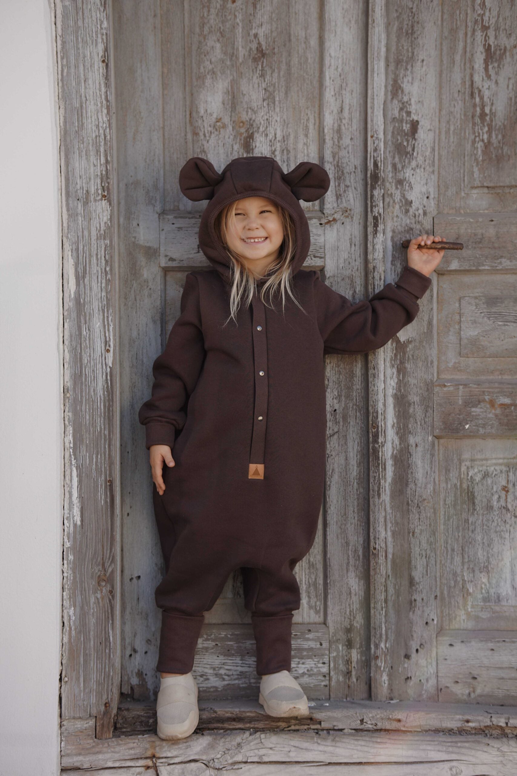 Eared Jumpsuit for Babies and Kids - Chocolate