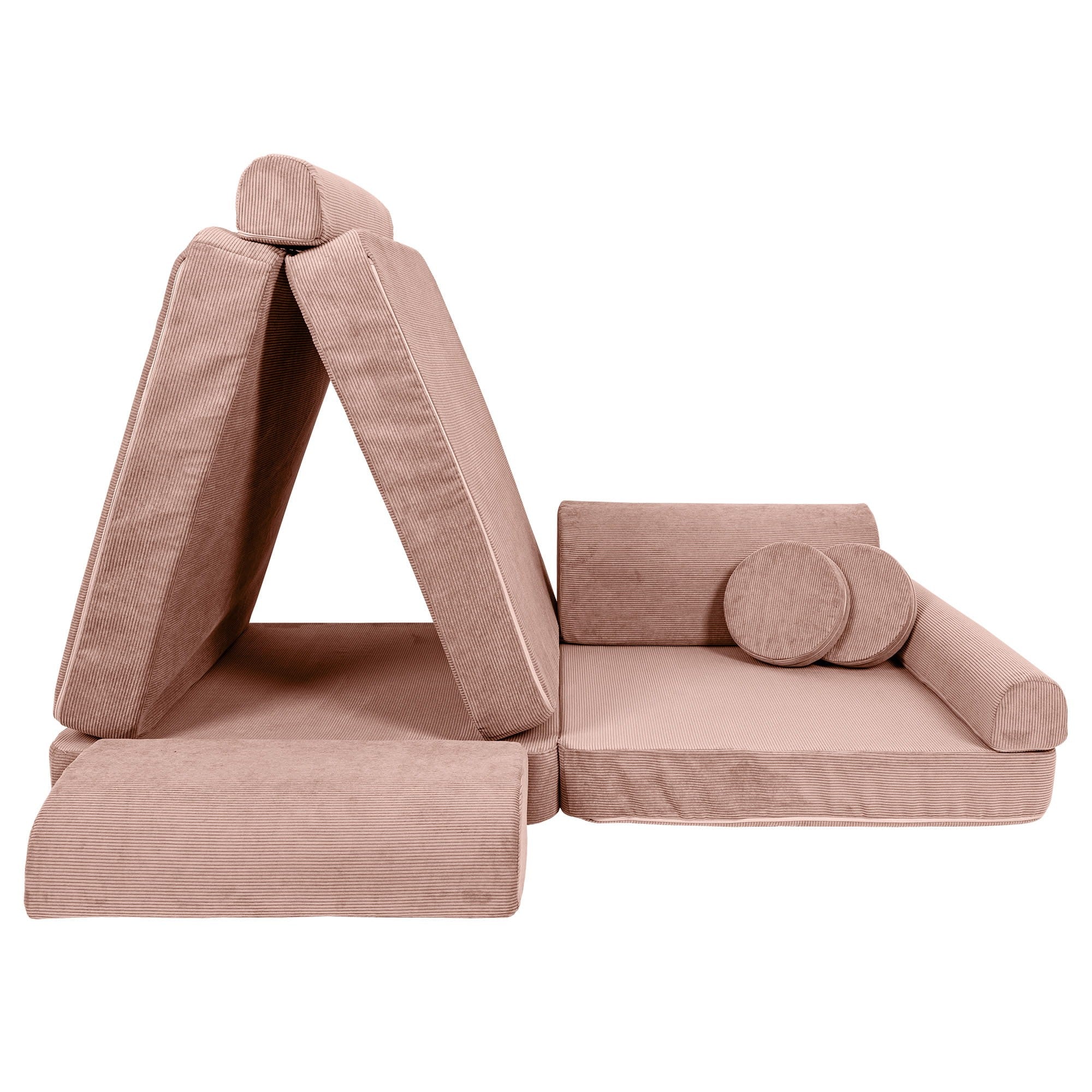 Grand canapé modulable pour enfants - Slimcord velours côtelé rose