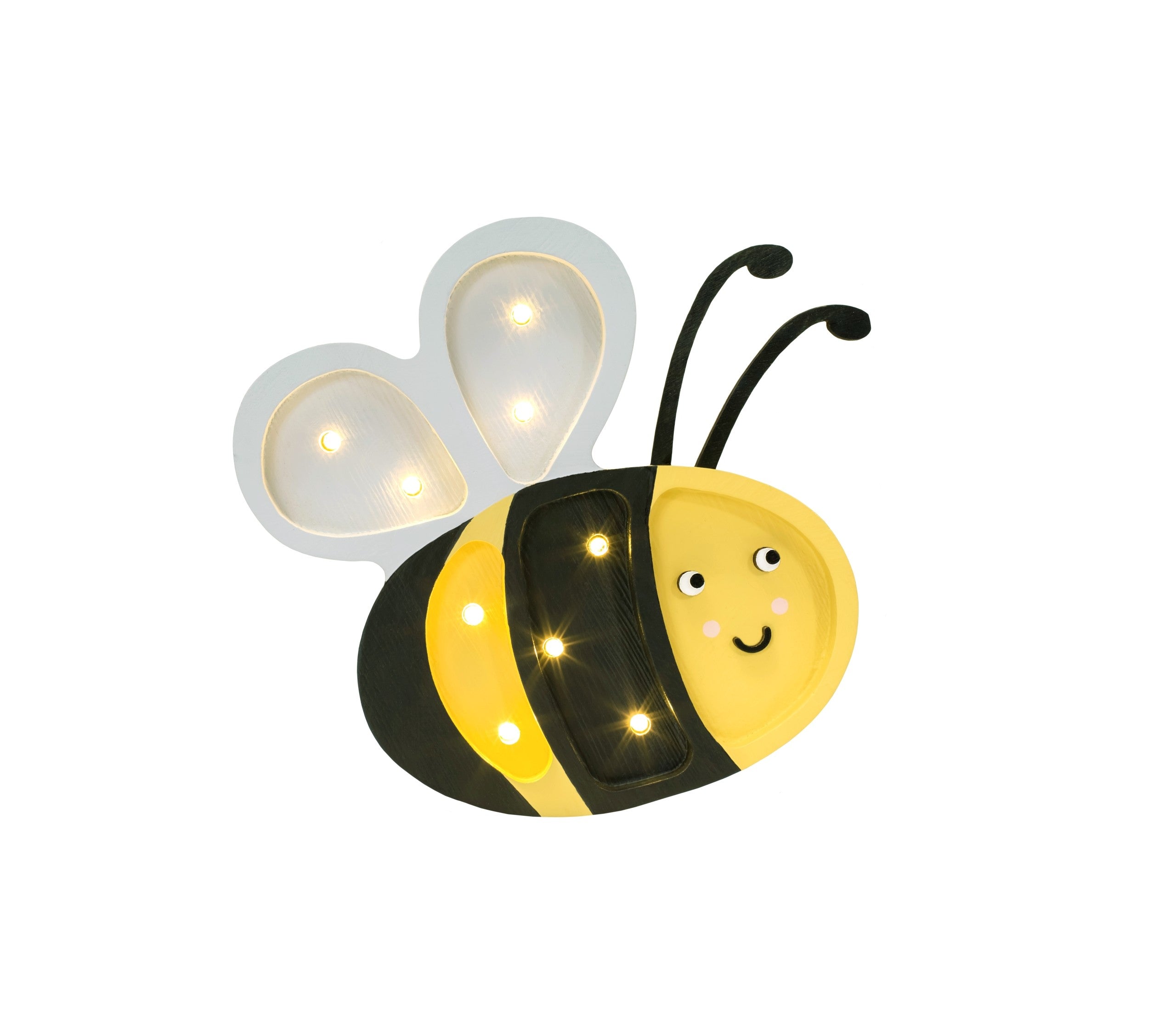 Little Lights Vrolijke Bij Nachtlamp - Houten Kinderlamp Geel